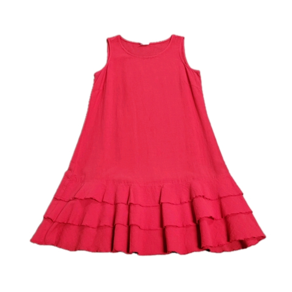 Color Me Cotton Dress Medium Red Cotton Midi Sheath Lagenlook Minimalist Ruffle
